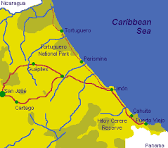 Map of Caribbean Coast of Costa Rica