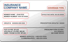 Typical private health insurance ID card