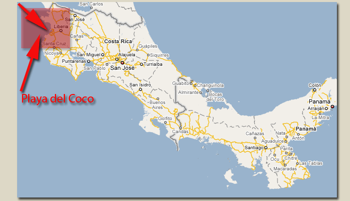 Map of Playas del Coco Costa Rica